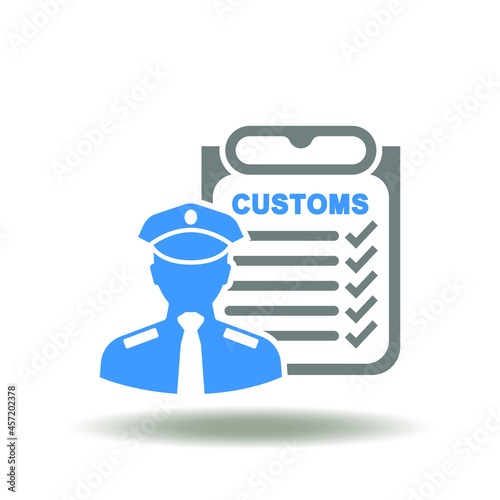Vector illustration of check list customs and officer. Symbol of customs checkup and control.