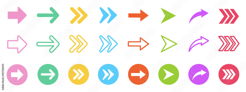 Set of arrows collection in colorful on a white background for website design. Arrow icon. Vector illustration. Set of arrows collection in colorful on a white background for website design. Arrow icon. Vector illustration.