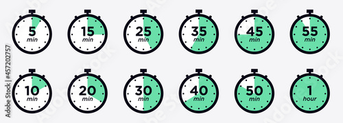Timer, clock, stopwatch isolated set icons. Label cooking time. Vector illustration.