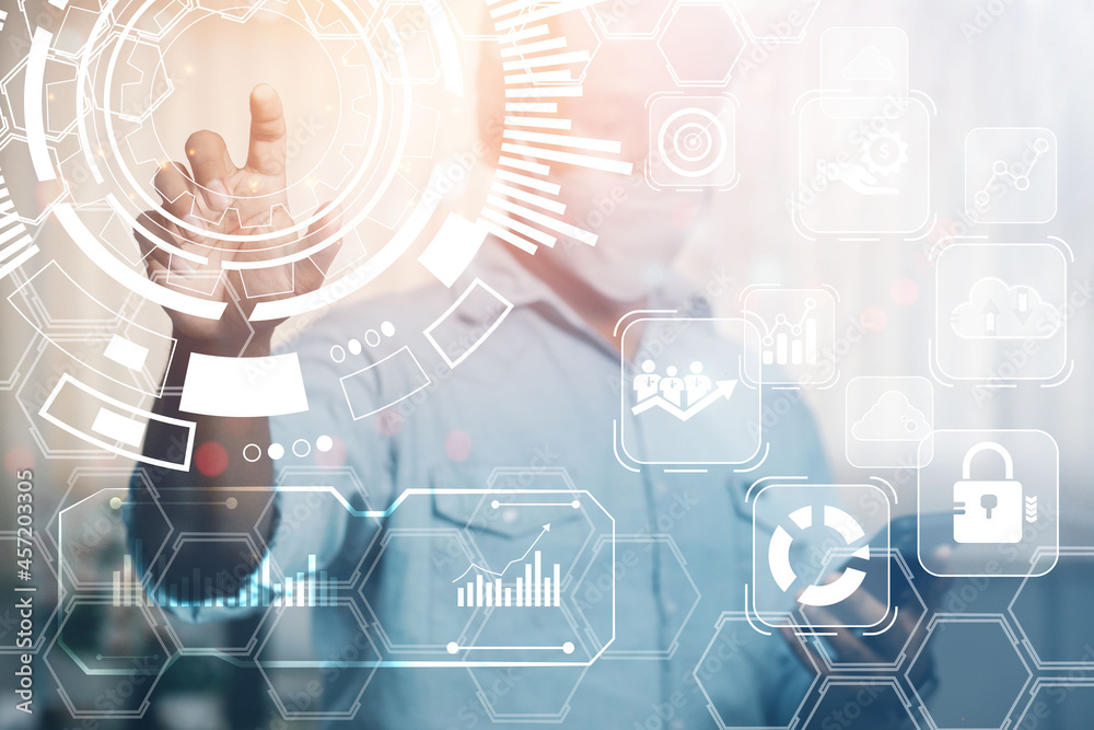 technology concept business man pointing at Online Innovation Processing Holograms
technology concept business man pointing at Online Innovation Processing Holograms