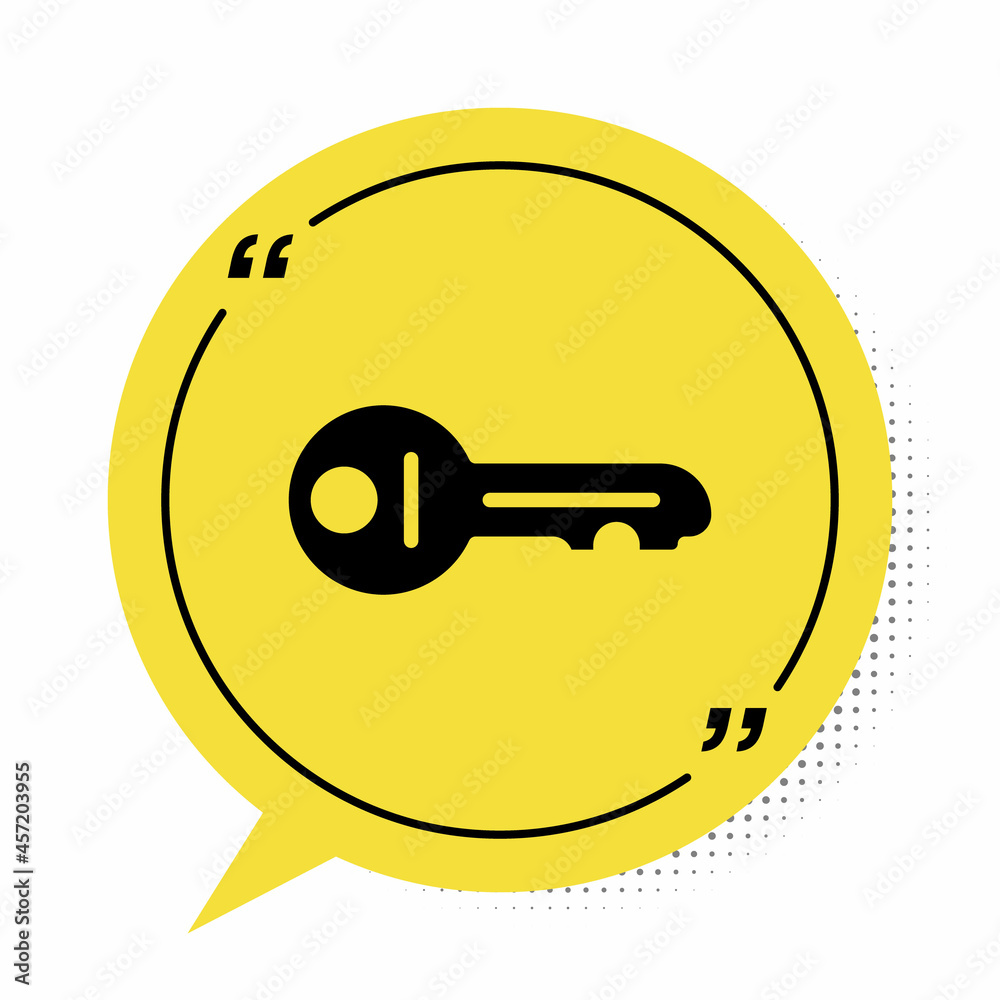 Black Old key icon isolated on white background. Yellow speech bubble symbol. Vector Black Old key icon isolated on white background. Yellow speech bubble symbol. Vector