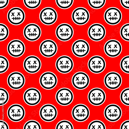 Pattern with dead face emojis on red background
