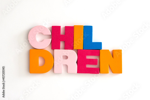 Word made up of multicolored letters. Children