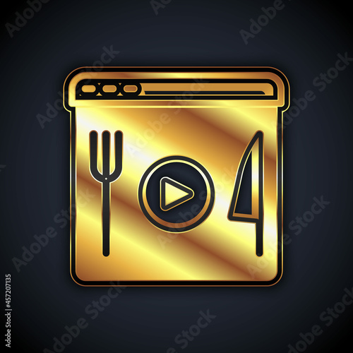 Gold Cooking live streaming icon isolated on black background. Vector