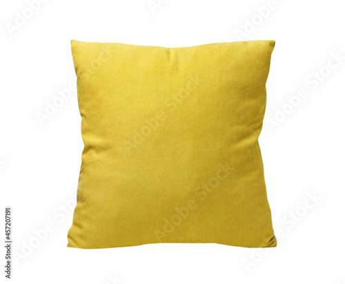 Yellow pillow isolated on white photo