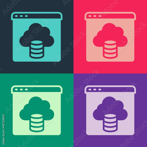 Pop art Cloud technology data transfer and storage icon isolated on color background. Vector