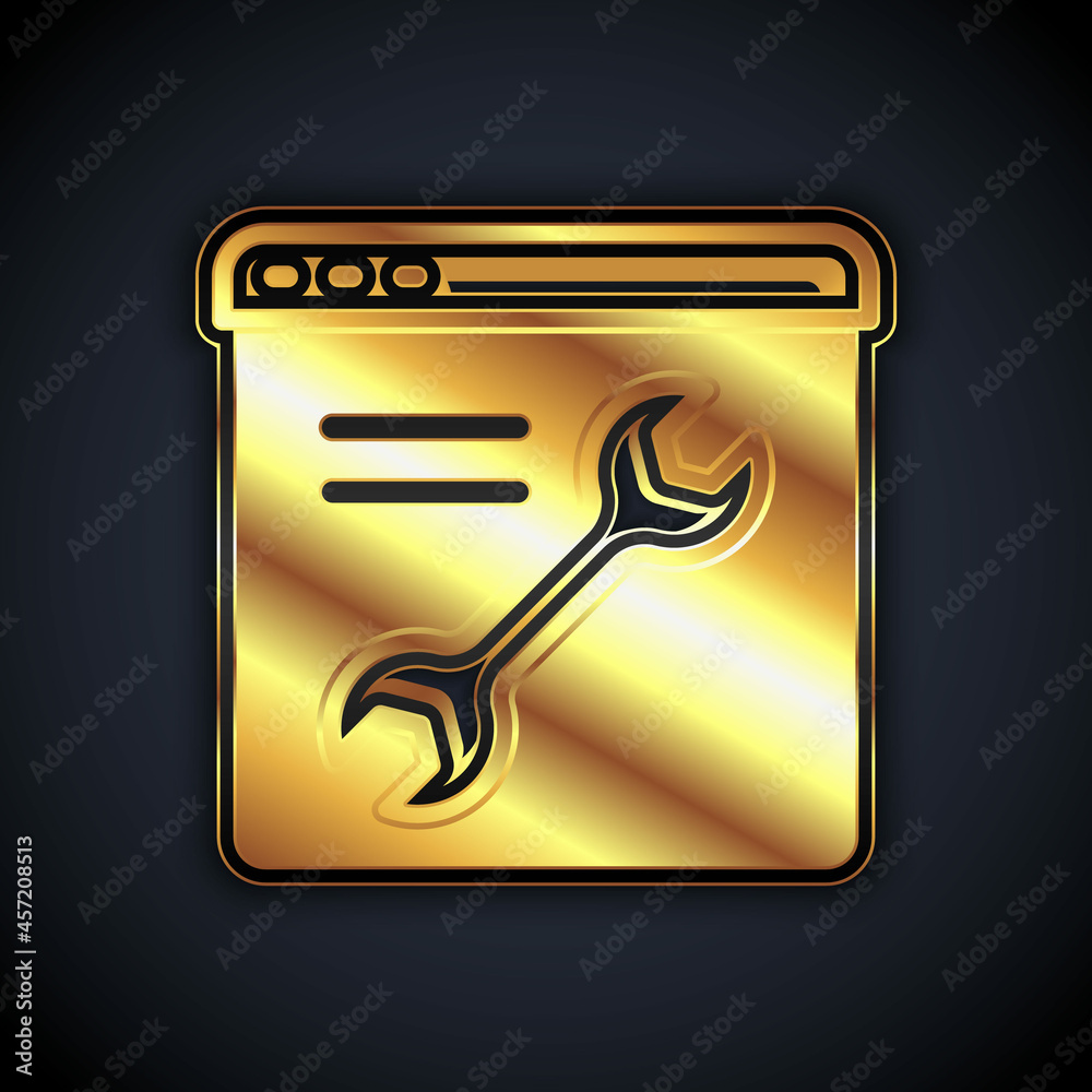 Gold Browser setting icon isolated on black background. Adjusting, service, maintenance, repair, fixing. Vector Gold Browser setting icon isolated on black background. Adjusting, service, maintenance, repair, fixing. Vector