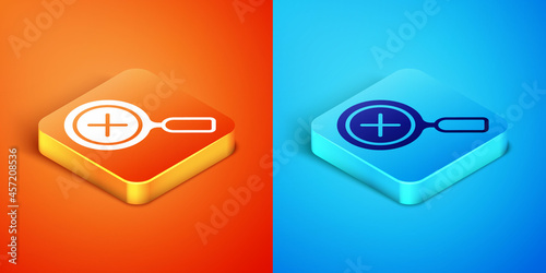 Free Download Isometric Magnifying glass and delete icon isolated on orange and blue background. Search, focus, zoom, business symbol. Vector - GFXLoad