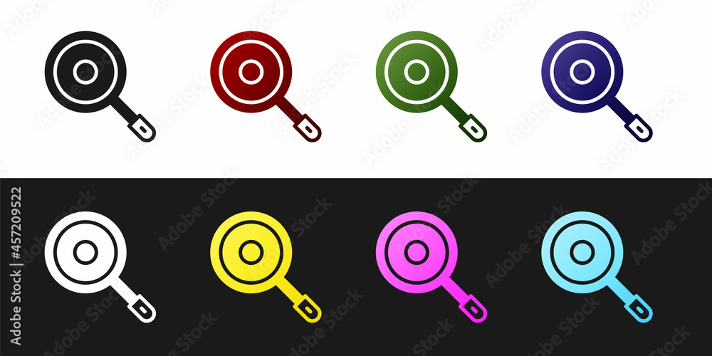 Set Frying pan icon isolated on black and white background. Fry or roast food symbol. Vector Set Frying pan icon isolated on black and white background. Fry or roast food symbol. Vector