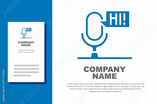 Blue Microphone voice device icon isolated on white background. Microphone interpreter and alphabet letters. Logo design template element. Vector