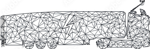 polygon pattern electric e-truck Lorry LKW TIR with electric lightning symbol on the trailer and an overhead line pantographs on the truck cabin from an overhead line for electrically powered vehicles