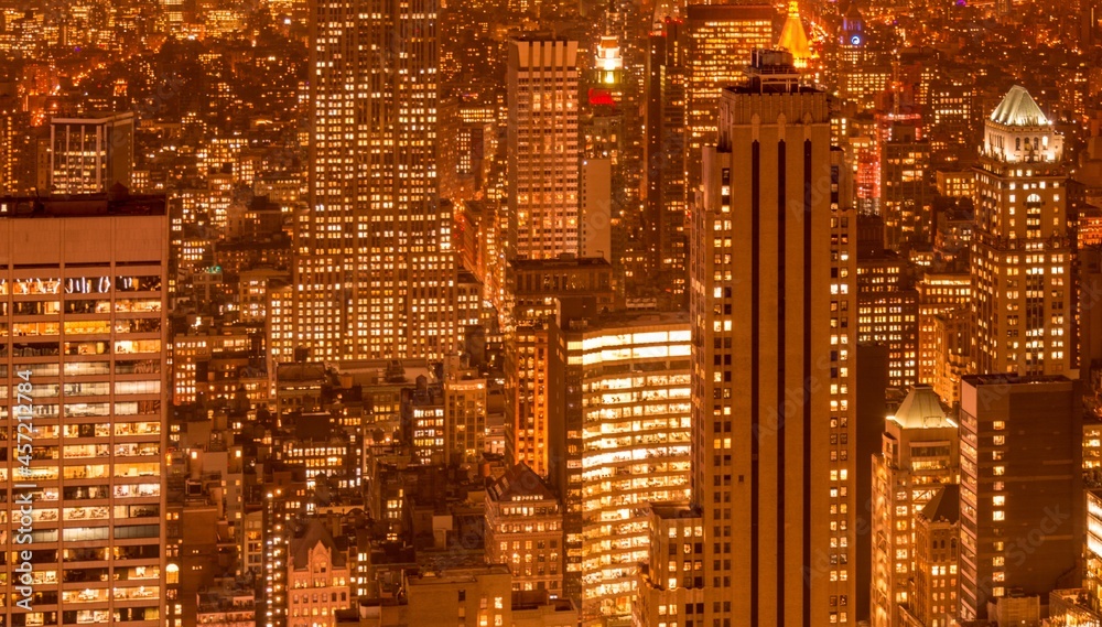 View of New York Manhattan during sunset hours