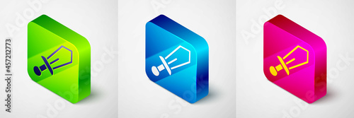 Isometric Sword toy icon isolated on grey background. Square button. Vector