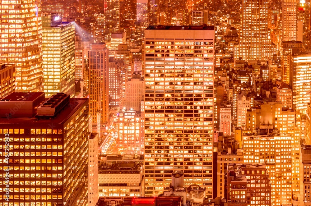 View of New York Manhattan during sunset hours