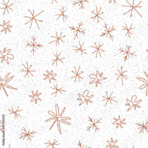 Hand Drawn Snowflakes Christmas Seamless Pattern. Subtle Flying Snow Flakes on chalk snowflakes Background. Astonishing chalk handdrawn snow overlay. Fresh holiday season decoration.
