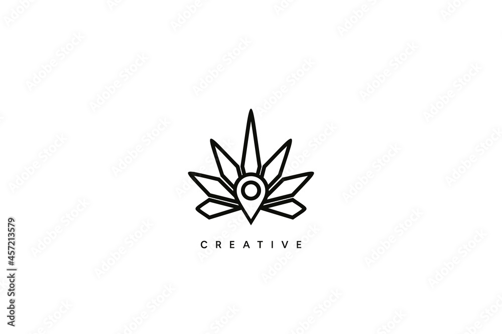 Abstract Cannabis Area Logo Design. Creative vector line based icon template.