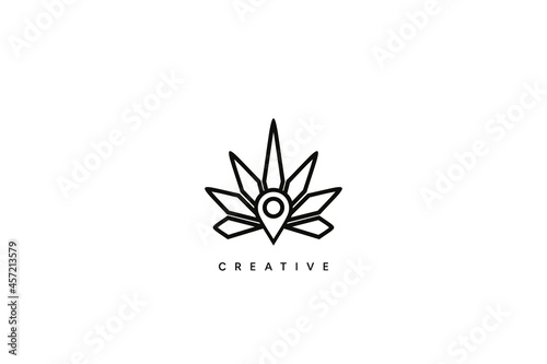 Abstract Cannabis Area Logo Design. Creative vector line based icon template.