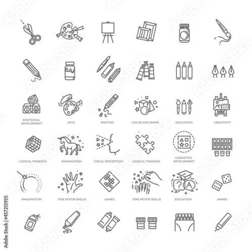 Preschool education. Kids development. Vector icons set