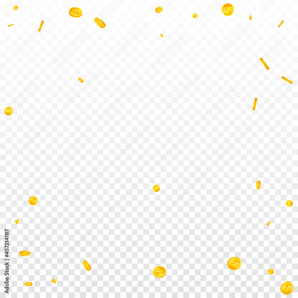 Swiss franc coins falling. Extraordinary scattered CHF coins. Switzerland money. Unequaled jackpot, wealth or success concept. Vector illustration.