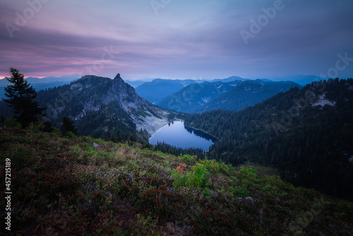 Dark and Moody Lake scene in the Mountains of Washington in the Pacific Northwest.