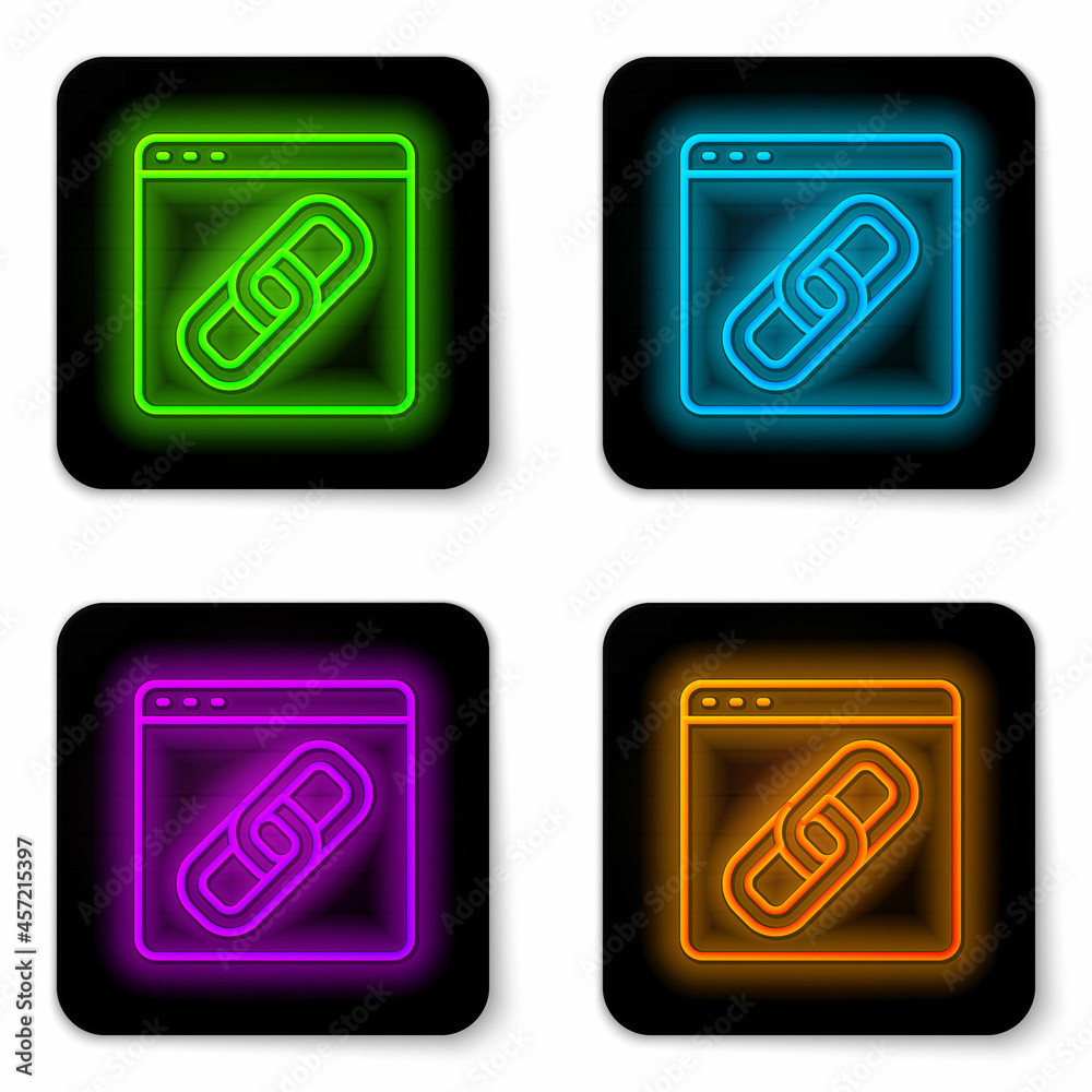 Glowing neon line Browser window icon isolated on white background. Black square button. Vector Glowing neon line Browser window icon isolated on white background. Black square button. Vector