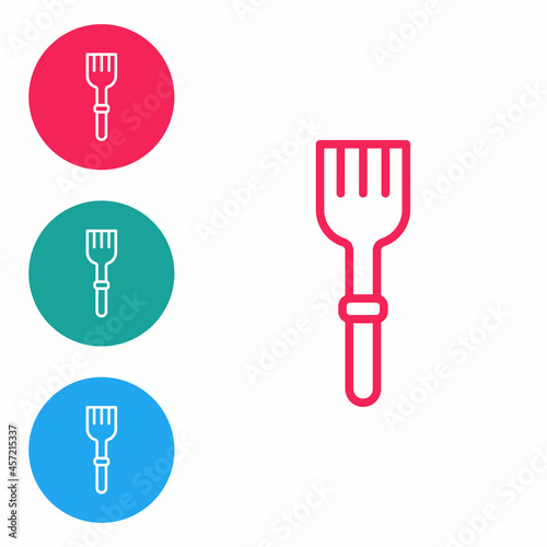 Red line Fork icon isolated on white background. Cutlery symbol. Set icons in circle buttons. Vector