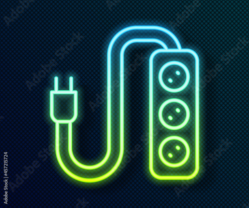 Glowing neon line Electric extension cord icon isolated on black background. Power plug socket. Vector