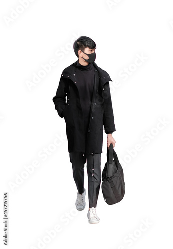 Man wear face mask and carry bag isolated and clipping path