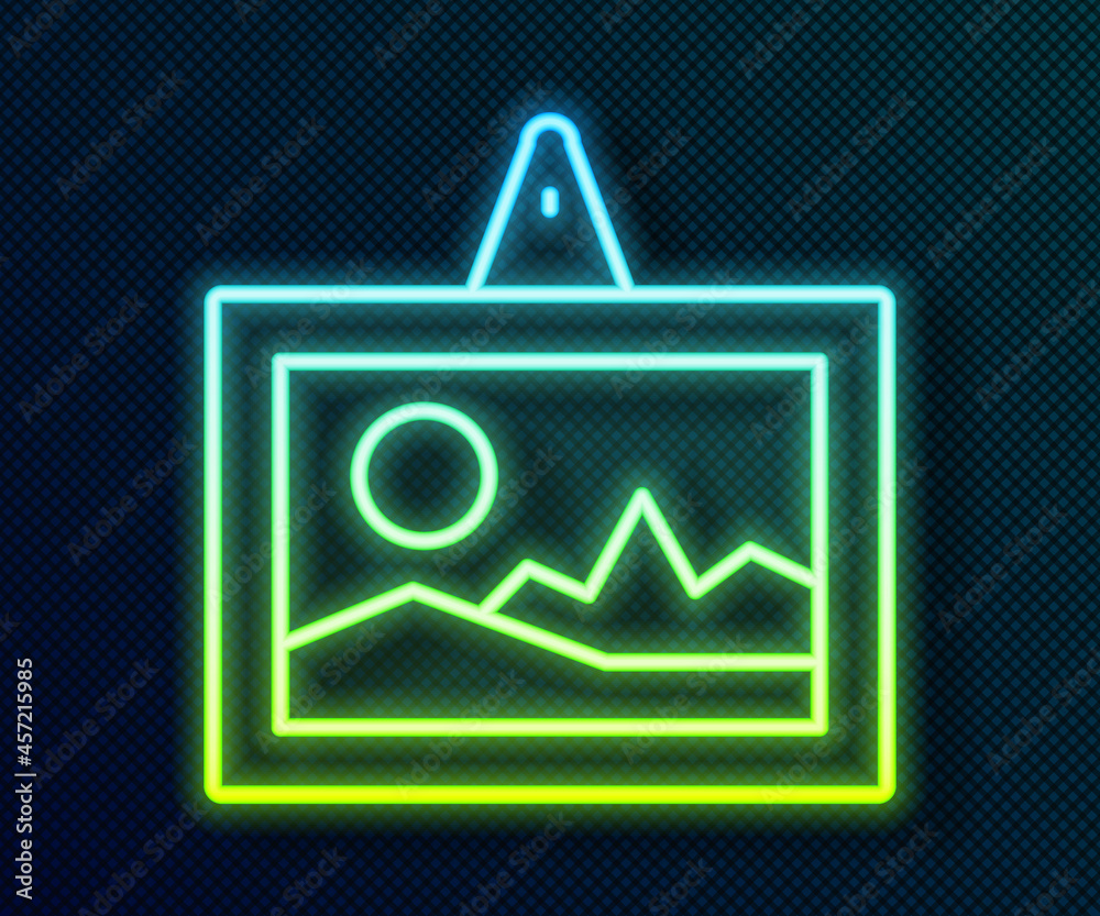 Glowing neon line Picture icon isolated on black background. Vector