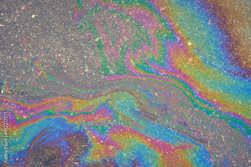 Abstract background from motor oil  gas or petrol spilled on asphalt