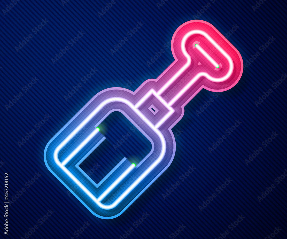 Glowing neon line Shovel toy icon isolated on blue background. Vector