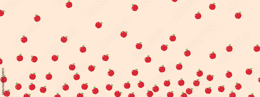 Apples falling wallpaper. Hand drawn fruit vector banner for cards, websites, posters, etc. on tan background.