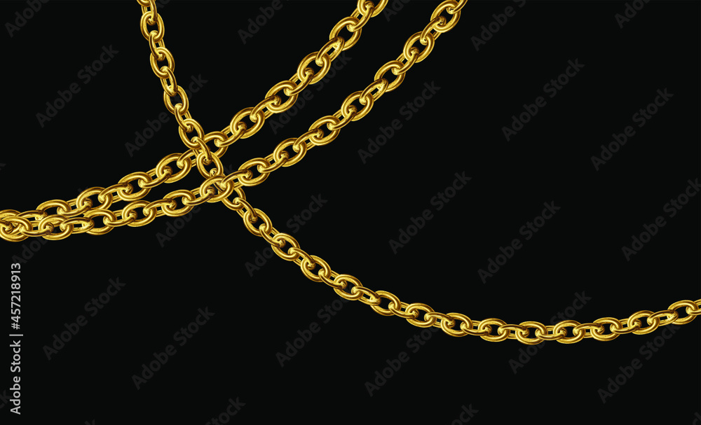 Gold chains jewelry on black background. Baroque golden illustration. Gold  necklace. Platinum chain with glossy. Luxury shiny jewelry. Vector  illustration for wallpaper, web banner design, and print. vector de Stock |  Adobe