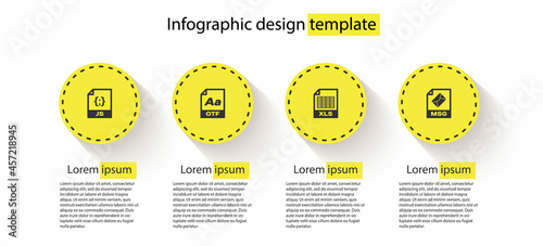 Set JS file document, OTF, XLS and MSG. Business infographic template. Vector