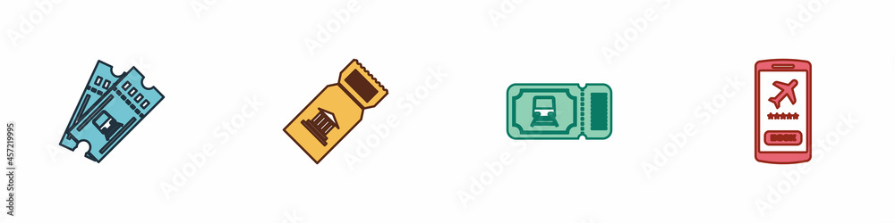 Set Train ticket, Museum, and Mobile with icon. Vector