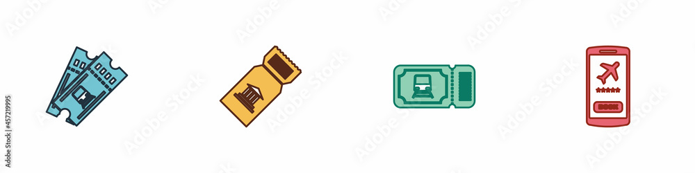 Set Train ticket, Museum, and Mobile with icon. Vector Set Train ticket, Museum, and Mobile with icon. Vector