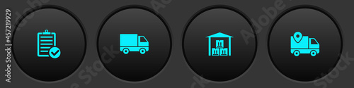 Set Verification of delivery list, Delivery cargo truck vehicle, Warehouse and tracking icon. Vector