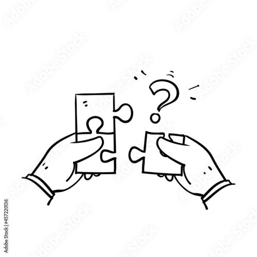 hand drawn doodle missing puzzle question mark icon illustration vector isolated
