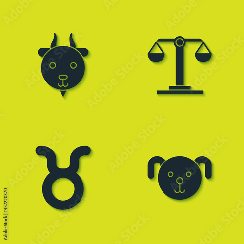 Set Aries zodiac, Dog, Taurus and Libra icon. Vector