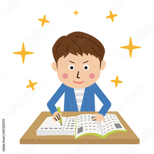 ポップな若者　男性　調子よく勉強する