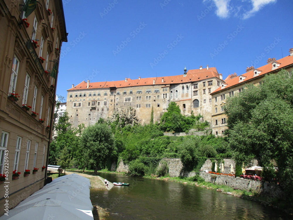 View from the Vltava river to the castle Český Krumlov