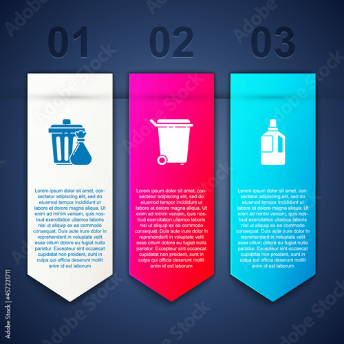 Set Trash can and garbage bag, and Fabric softener. Business infographic template. Vector