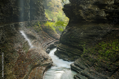 A hiker along the Gorge Trail in New York's Watkins Glen State Park. photo