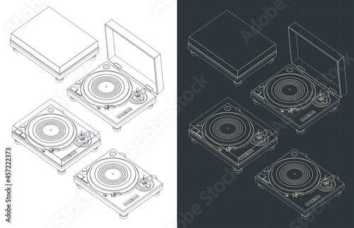 Turntable vinyl isometric blueprints