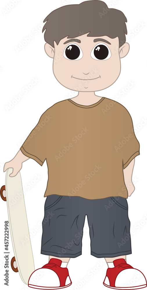 Fototapeta premium Cartoon illustration of little boy with a skateboard