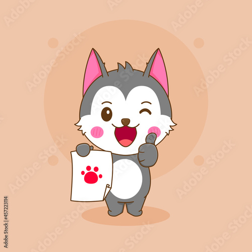 Cartoon illustration of cute husky character showing thumb up