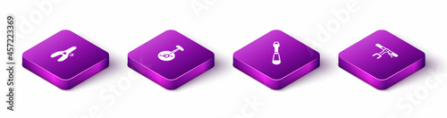 Set Isometric Bicycle seat, Unicycle or one wheel bicycle, Screwdriver and handlebar icon. Vector