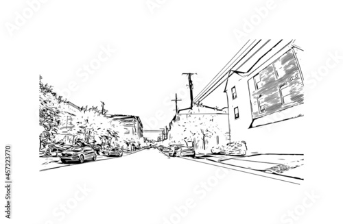 Building view with landmark of Lancaster is the city in Pennsylvania. Hand drawn sketch illustration in vector.