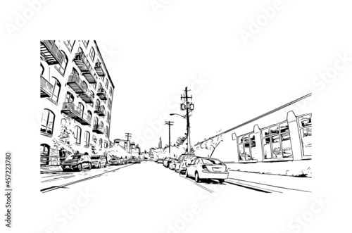 Building view with landmark of Lancaster is the city in Pennsylvania. Hand drawn sketch illustration in vector.