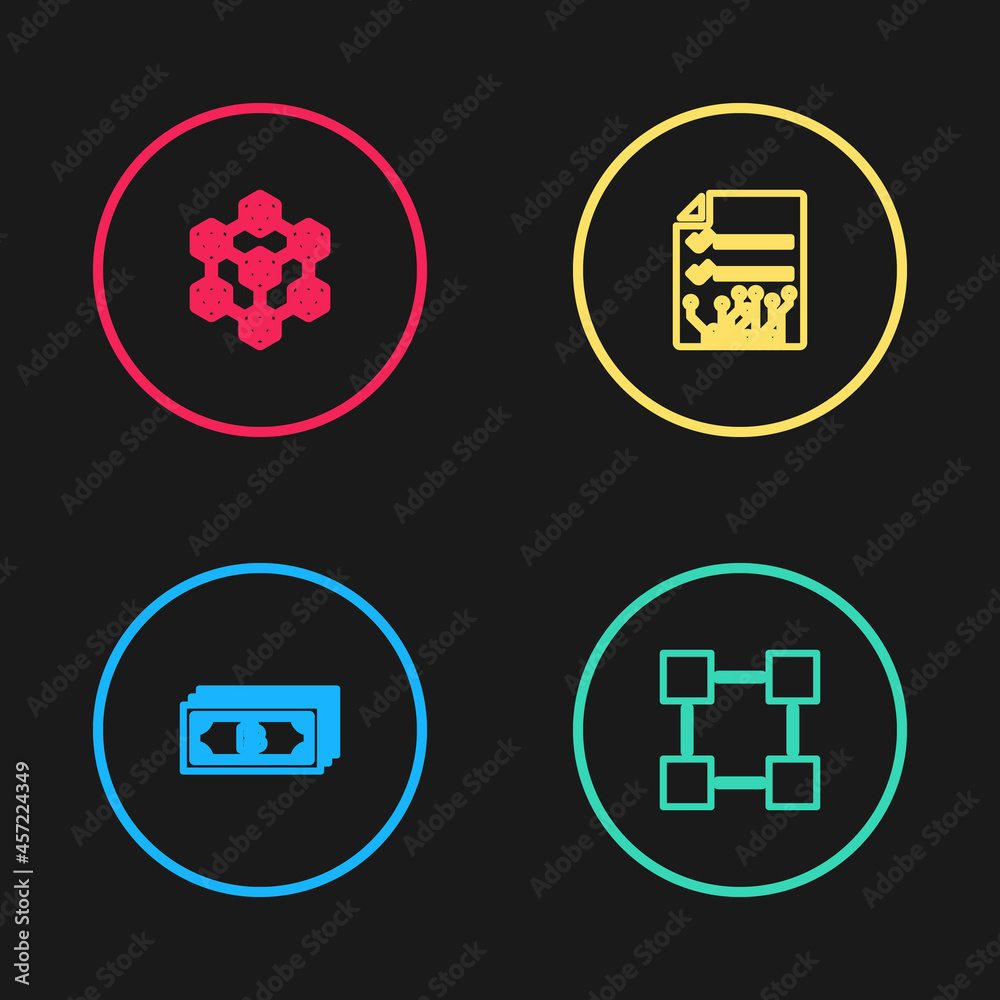 Set line Cryptocurrency bitcoin, Blockchain technology, Smart contract and icon. Vector Set line Cryptocurrency bitcoin, Blockchain technology, Smart contract and icon. Vector